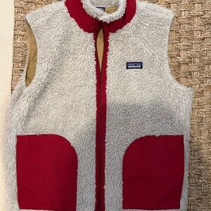 Patagonia Kids Cream Sherpa Vest with Red Trim & Pockets
